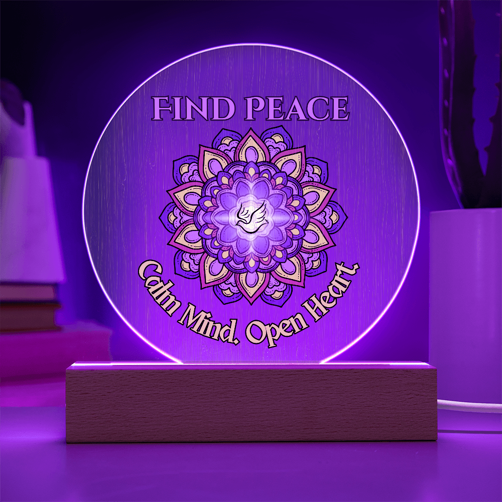 Find Peace Mandala Wall Art – Calm Mind Open Heart Spiritual Dove Decor