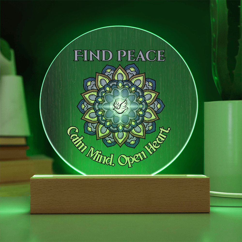 Find Peace Mandala Wall Art – Calm Mind Open Heart Spiritual Dove Decor