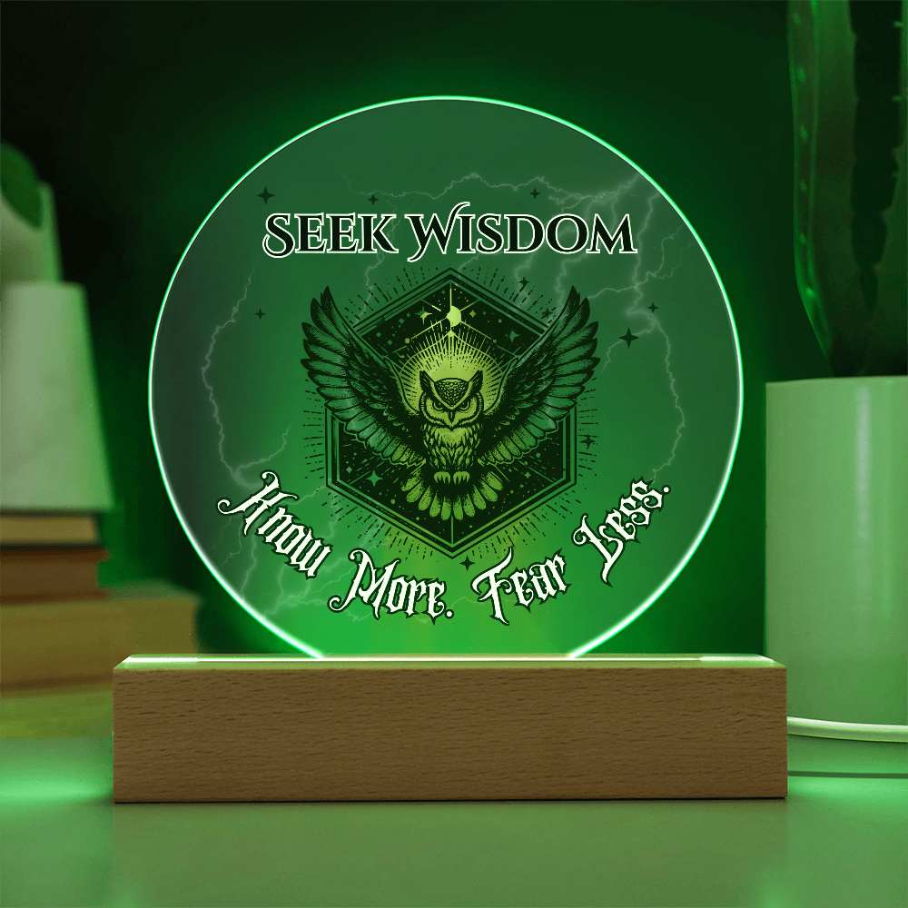 Seek Wisdom Owl Light – Know More Fear Less Acrylic Plaque Gift