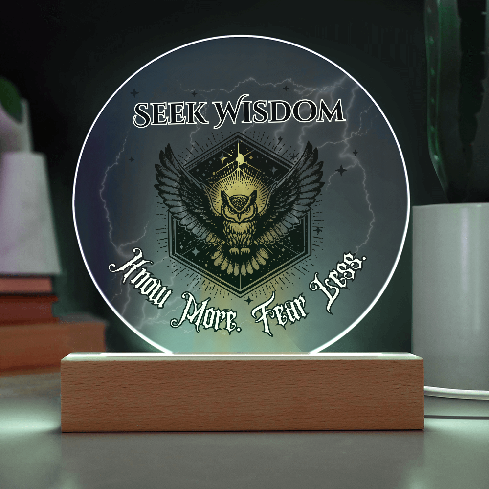 Seek Wisdom Owl Light – Know More Fear Less Acrylic Plaque Gift