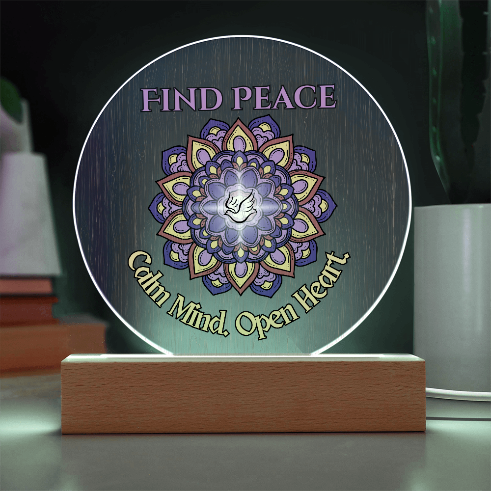 Find Peace Mandala Wall Art – Calm Mind Open Heart Spiritual Dove Decor