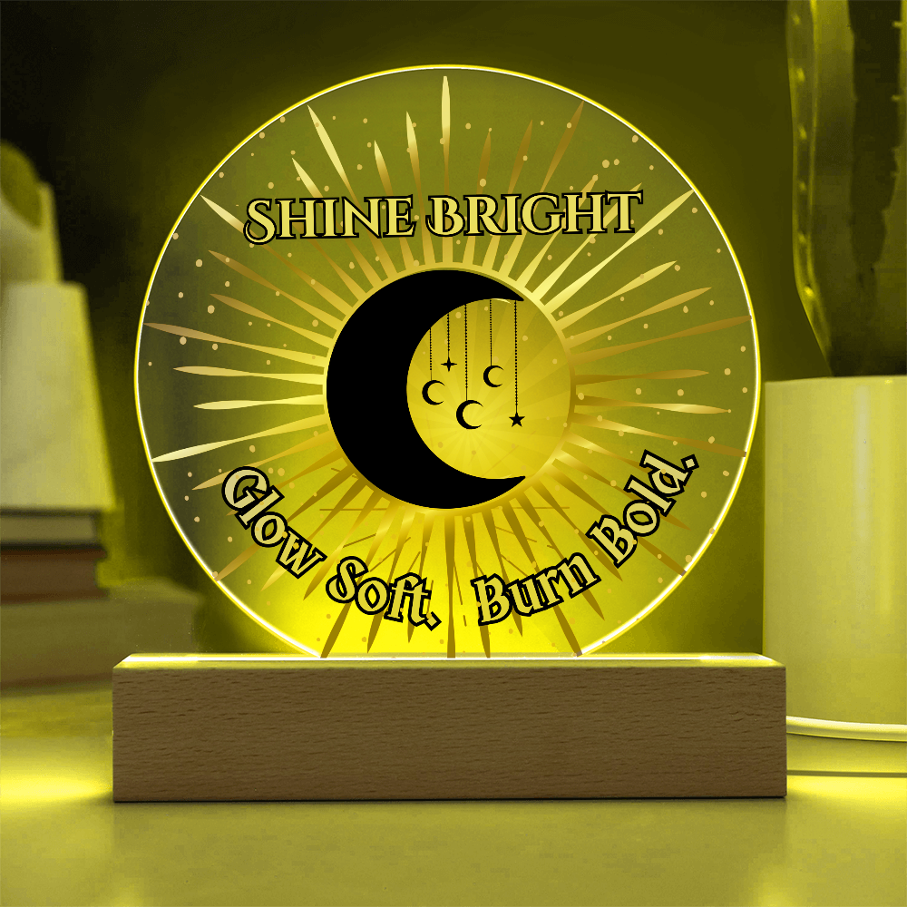 Shine Bright Moon Sun Acrylic Plaque – Celestial Boho Night Light Gift