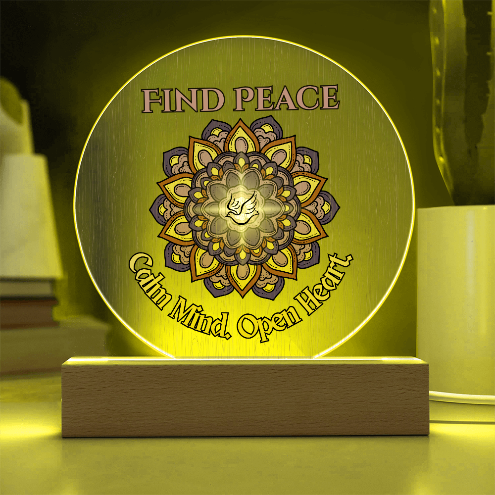 Find Peace Mandala Wall Art – Calm Mind Open Heart Spiritual Dove Decor