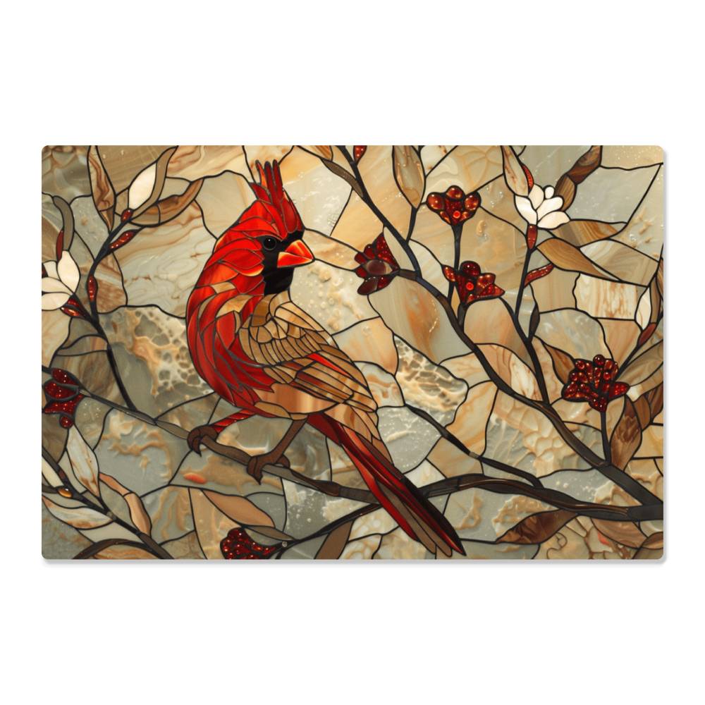 Cardinal Metal Kitchen Backsplash Panel, Stained Glass Look Bird Wall Art