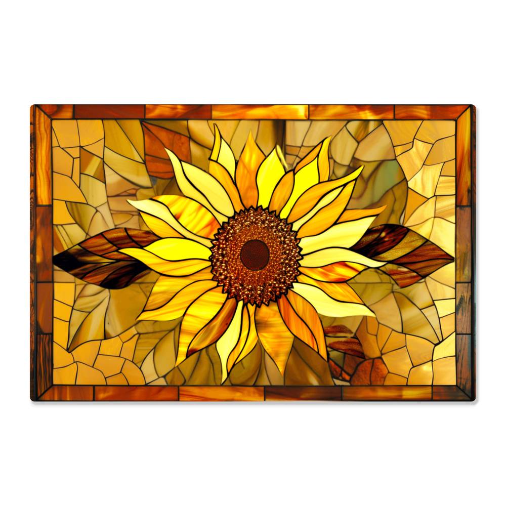 Sunflower Metal Kitchen Backsplash Panel, Stained Glass Inspired Wall Art