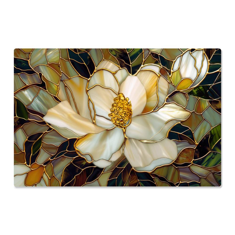 Magnolia Metal Kitchen Backsplash Panel, Stained Glass Inspired Wall Art