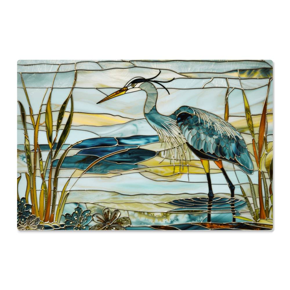 Blue Heron Metal Kitchen Backsplash Panel, Stained Glass Inspired Wall Art