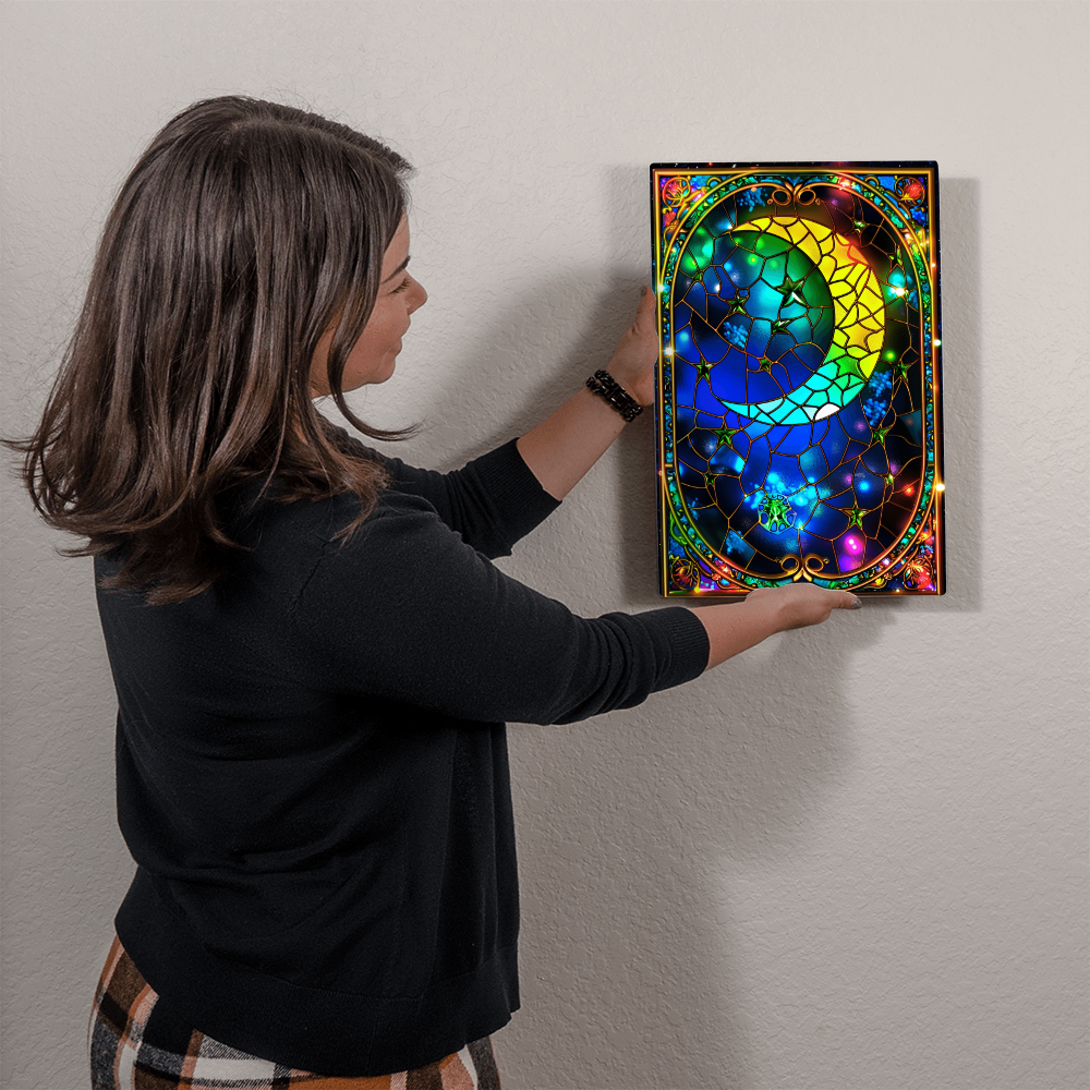 Crescent Moon – Stained Glass Style Metal Wall Art
