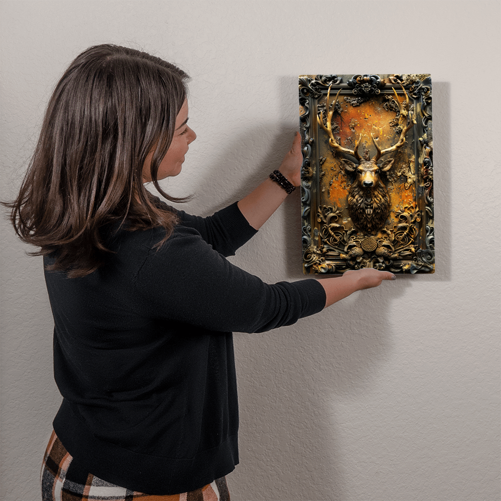 Caelthorn | Stag Metal Wall Art – High Gloss Print with Embossed-Style Detail (Not 3D)