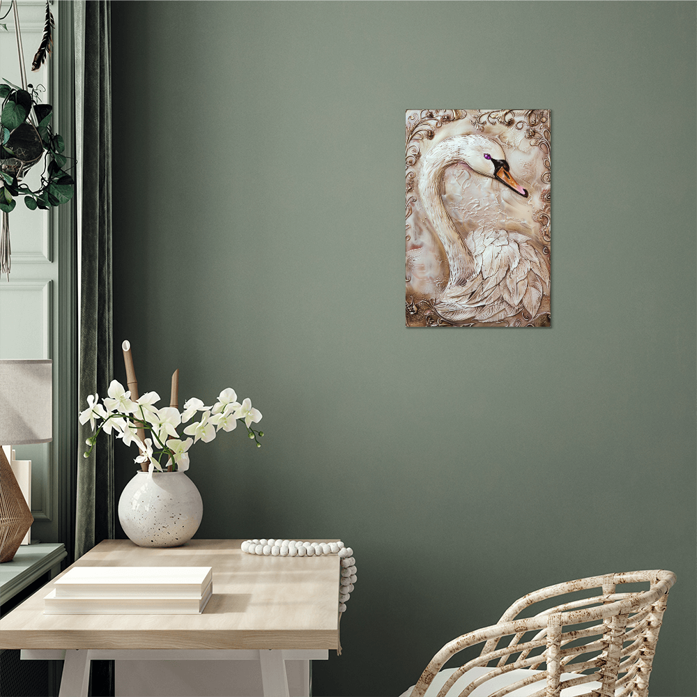 Seraphine | Swan Metal Wall Art – High Gloss Print with Embossed-Style Detail (Not 3D)