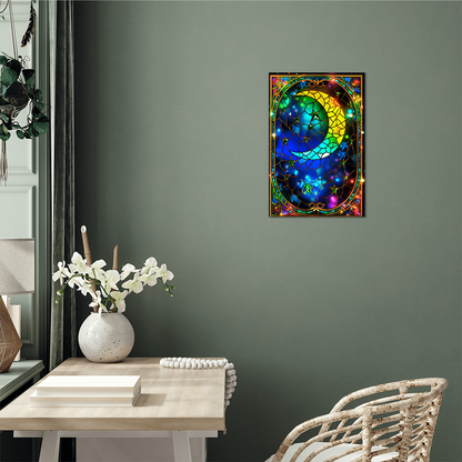 Crescent Moon – Stained Glass Style Metal Wall Art