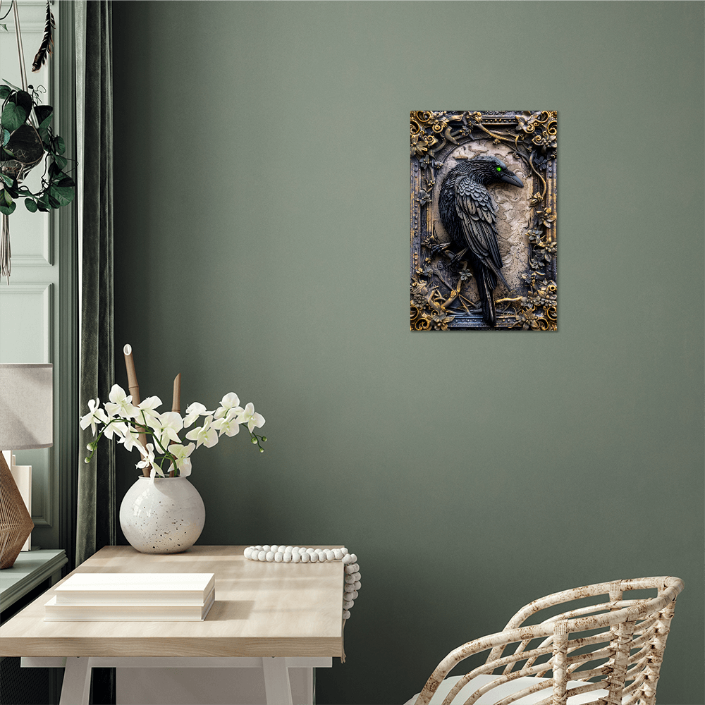 Corvex | Raven Metal Wall Art – High Gloss Print with Embossed-Style Detail (Not 3D)