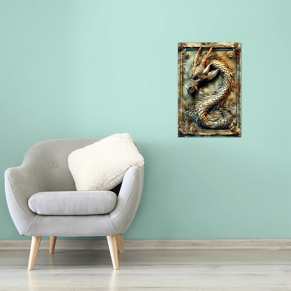 Ashbane | Dragon Metal Wall Art – High Gloss Print with Gothic Frame Detail (Not 3D Embossed)