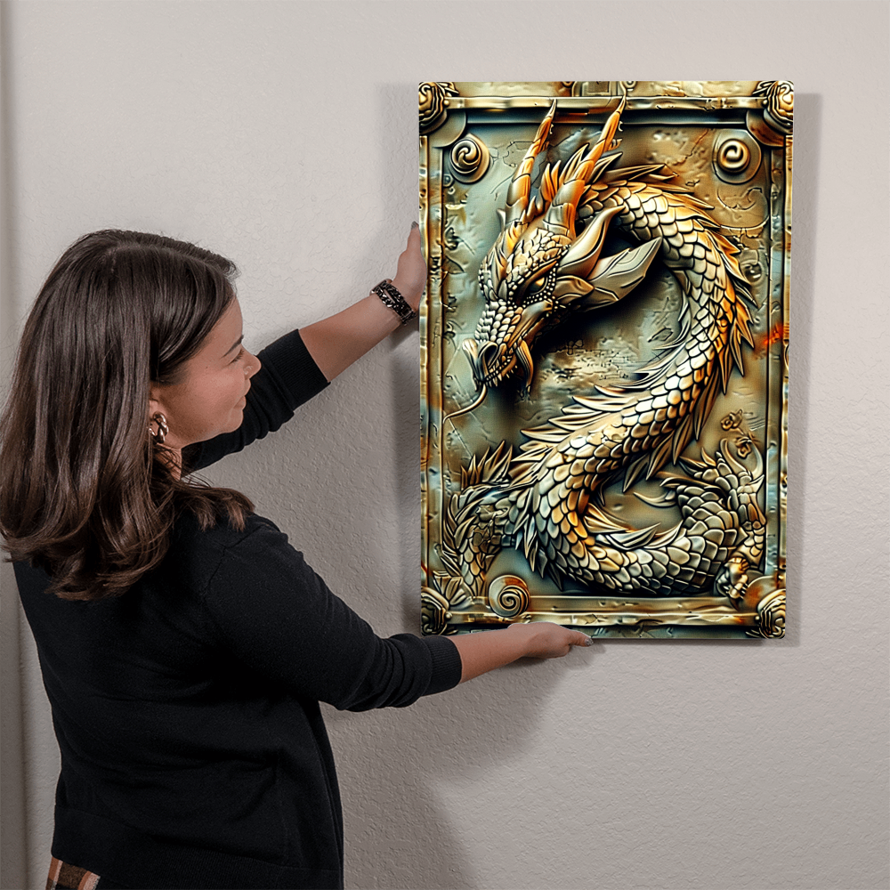 Ashbane | Dragon Metal Wall Art – High Gloss Print with Gothic Frame Detail (Not 3D Embossed)