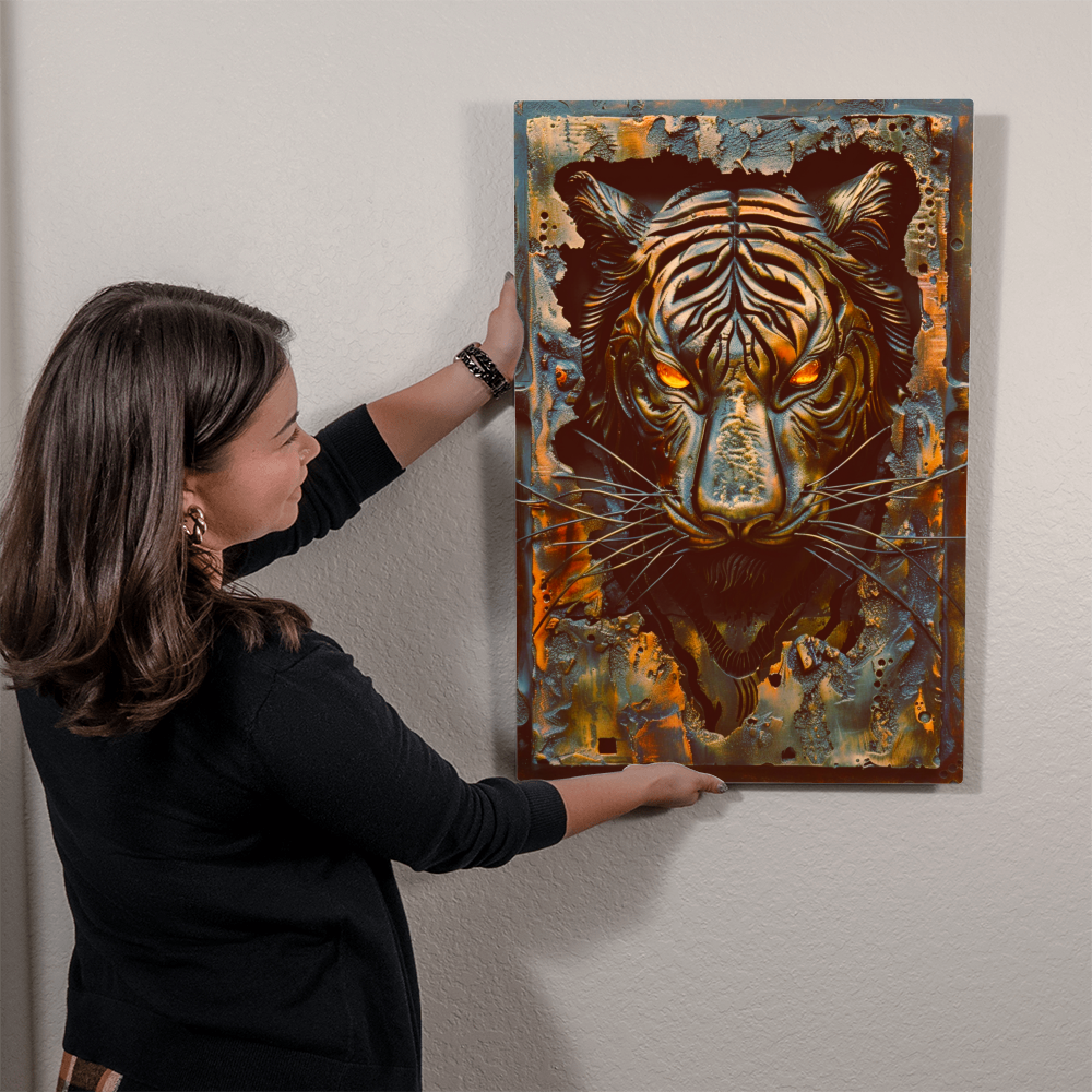Rhaegor | Tiger Metal Wall Art – High Gloss Print with Embossed-Style Detail (Not 3D)