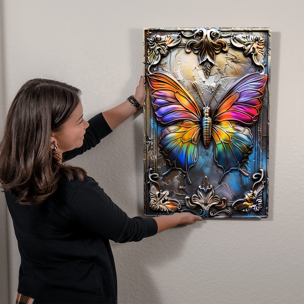 Lunessa | Butterfly Metal Wall Art – Floating Dimensional Print on Aluminum | Boho Symbolic Home Decor with Hanging Hardware(Not 3D)