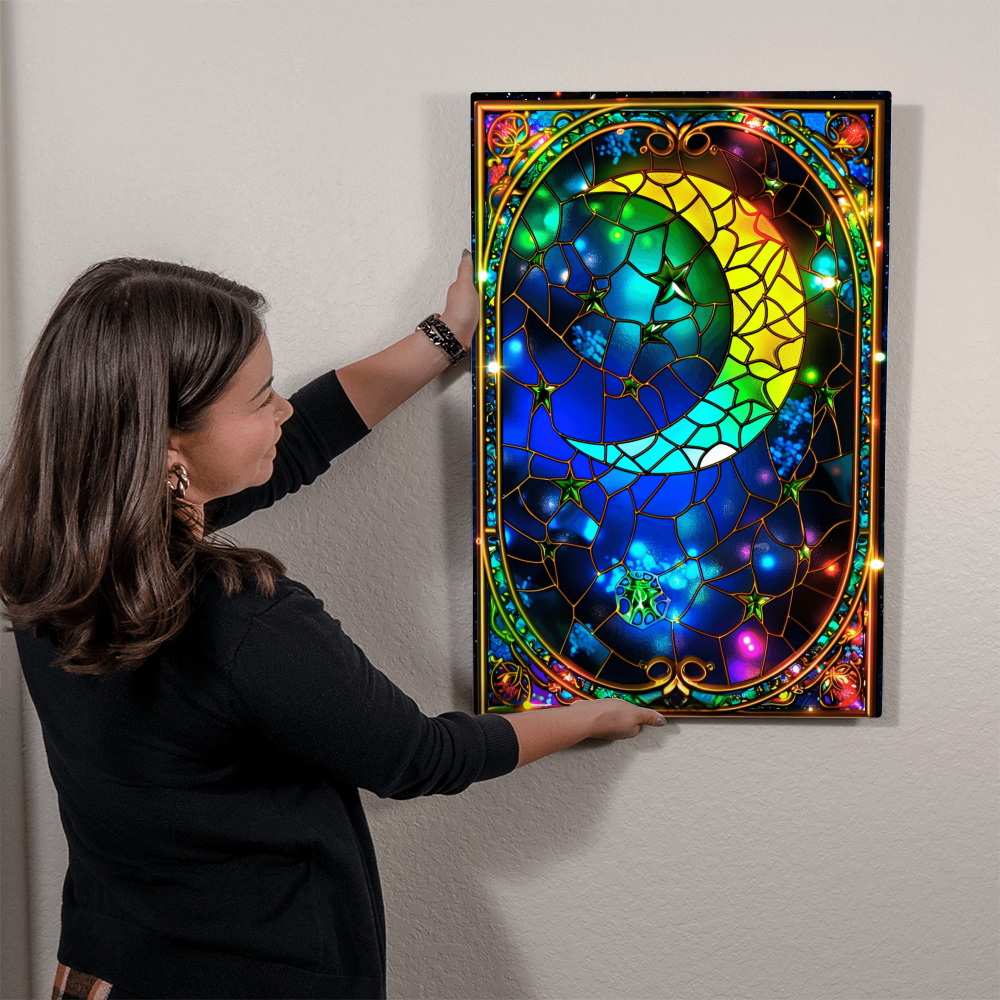 Crescent Moon – Stained Glass Style Metal Wall Art