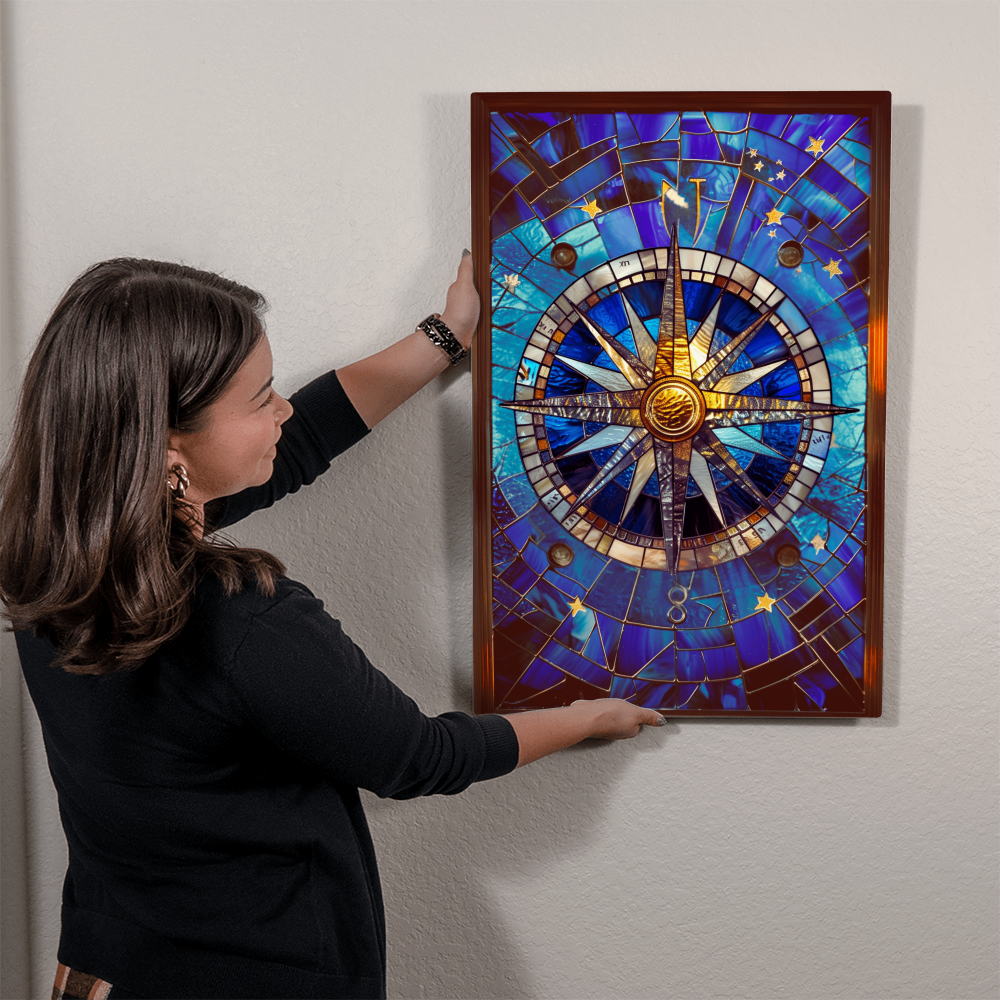 Celestial Compass – Stained Glass Style Metal Wall Art