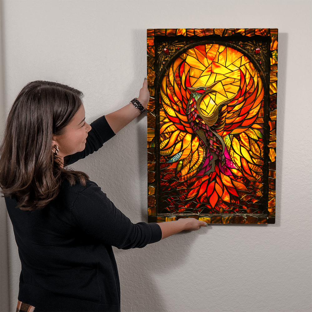 Rising Phoenix – Stained Glass Style Metal Wall Art