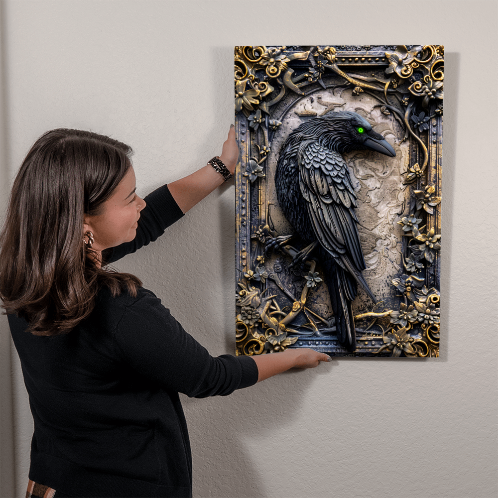 Corvex | Raven Metal Wall Art – High Gloss Print with Embossed-Style Detail (Not 3D)