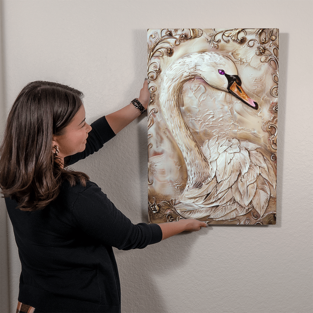 Seraphine | Swan Metal Wall Art – High Gloss Print with Embossed-Style Detail (Not 3D)