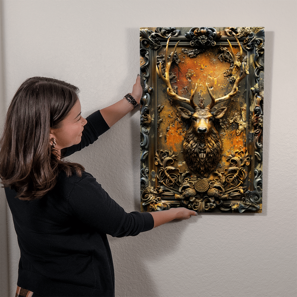 Caelthorn | Stag Metal Wall Art – High Gloss Print with Embossed-Style Detail (Not 3D)