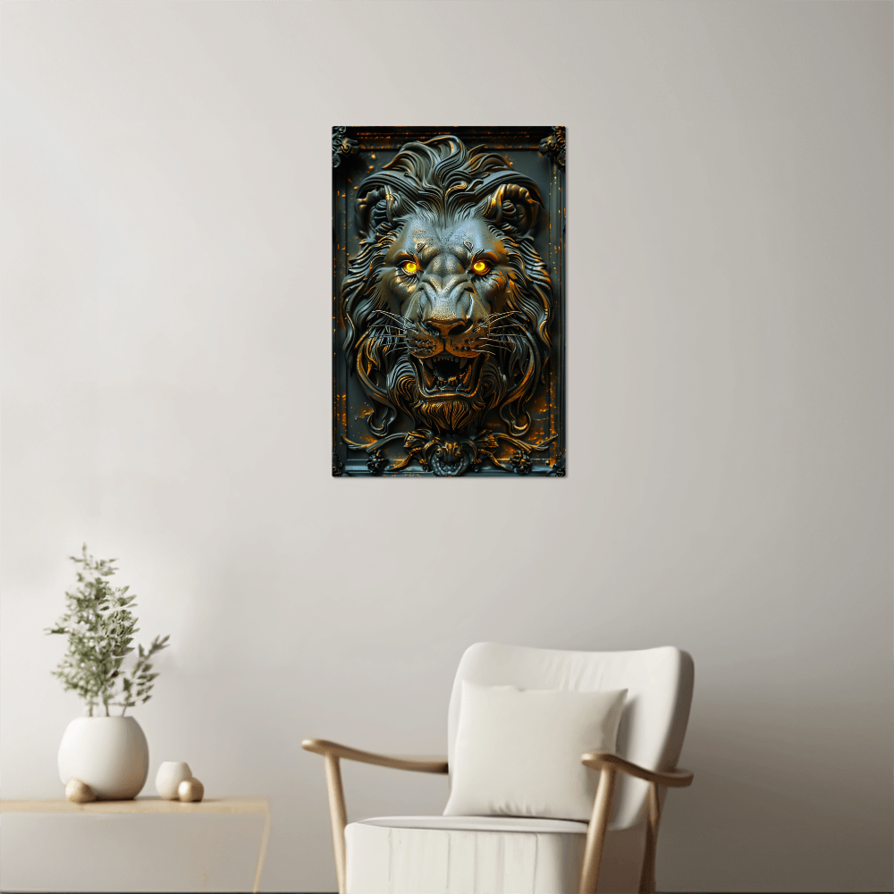 Thalor | Lion Metal Wall Art – High Gloss Print with Embossed-Style Detail (Not 3D)
