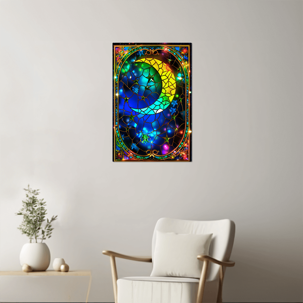 Crescent Moon – Stained Glass Style Metal Wall Art