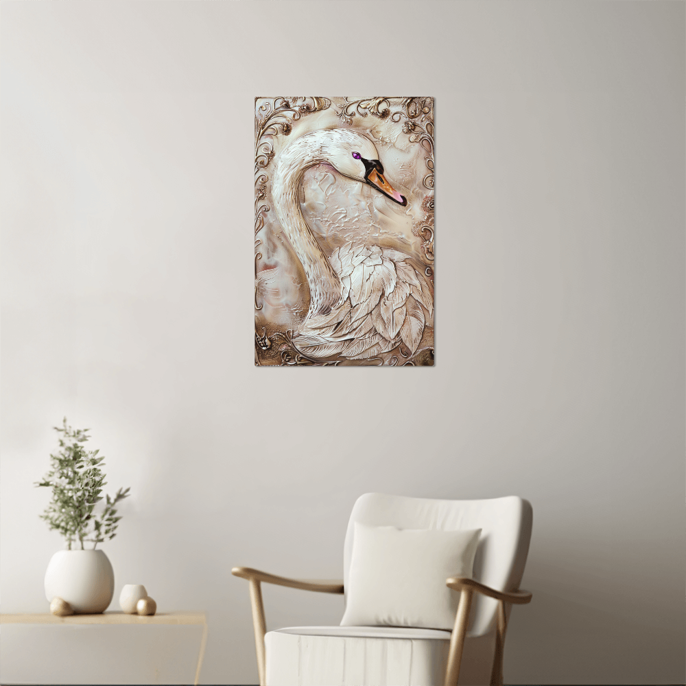 Seraphine | Swan Metal Wall Art – High Gloss Print with Embossed-Style Detail (Not 3D)