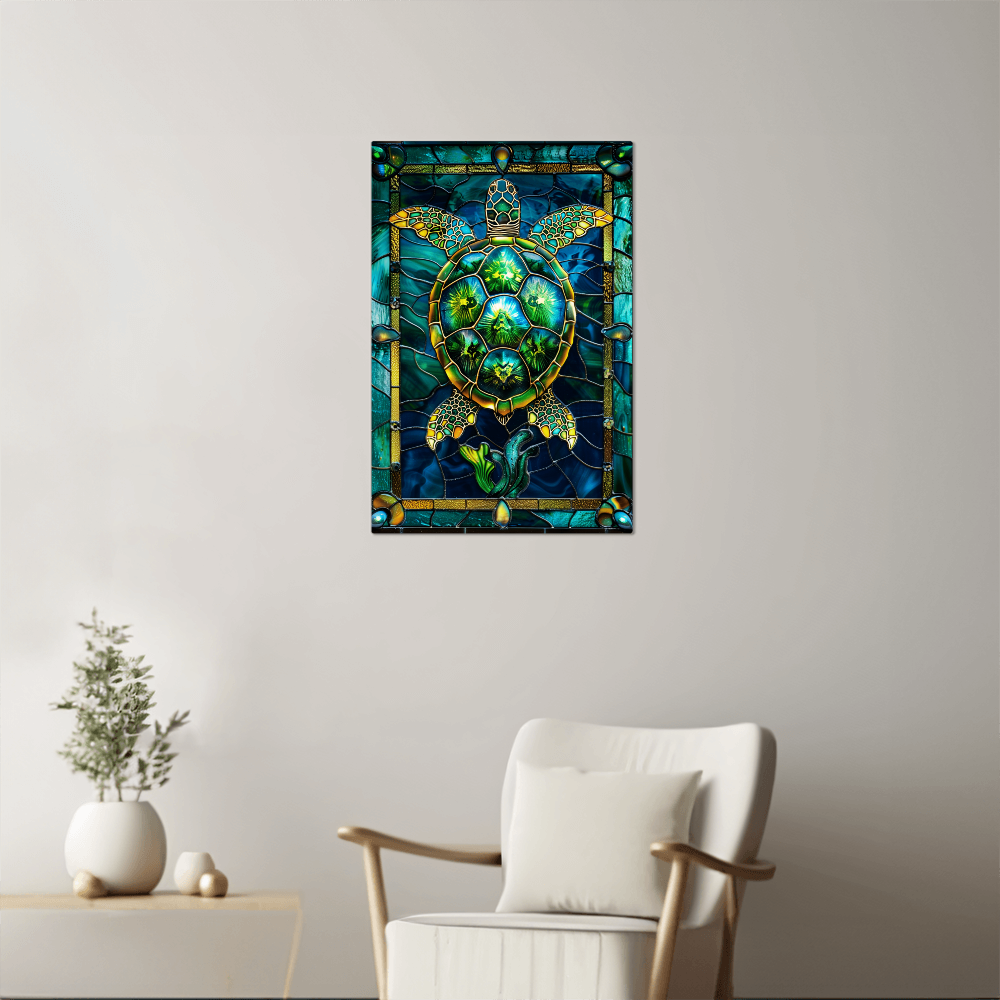 Sea Turtle – Stained Glass Style Metal Wall Art