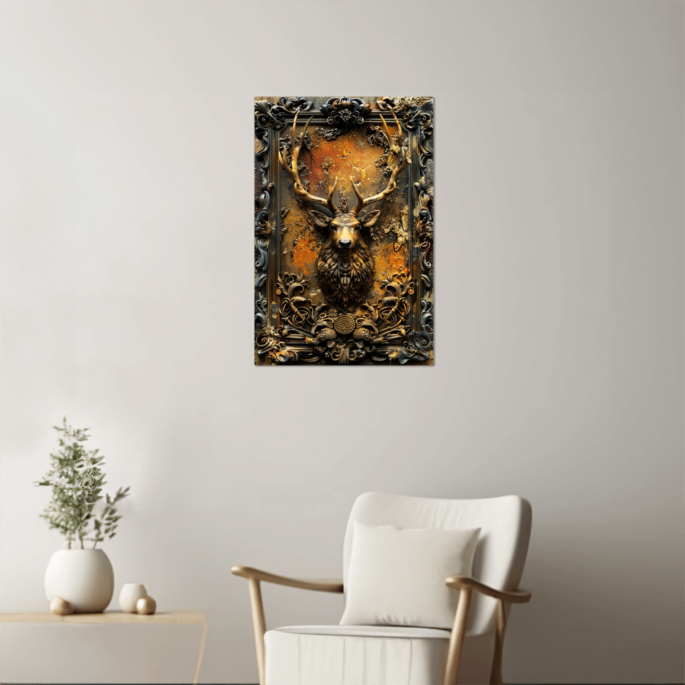 Caelthorn | Stag Metal Wall Art – High Gloss Print with Embossed-Style Detail (Not 3D)