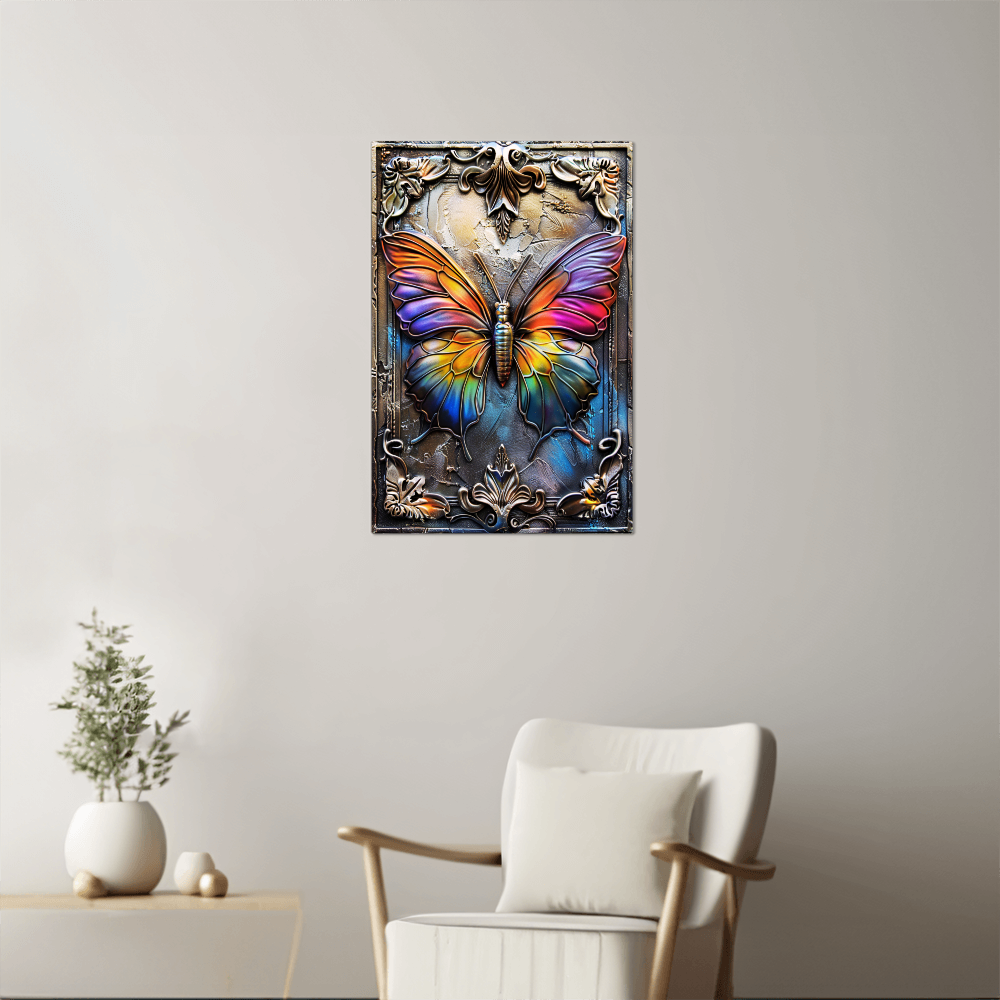 Lunessa | Butterfly Metal Wall Art – Floating Dimensional Print on Aluminum | Boho Symbolic Home Decor with Hanging Hardware(Not 3D)