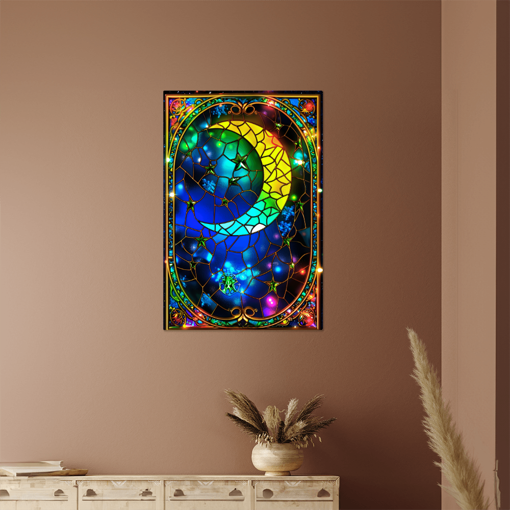 Crescent Moon – Stained Glass Style Metal Wall Art