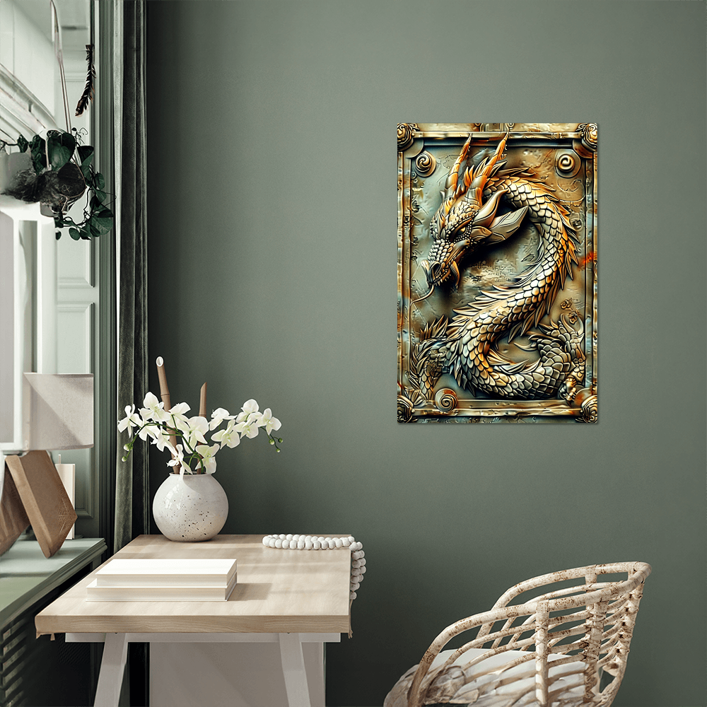 Ashbane | Dragon Metal Wall Art – High Gloss Print with Gothic Frame Detail (Not 3D Embossed)