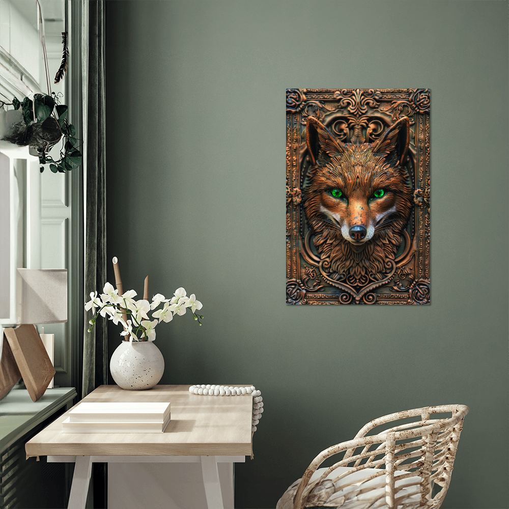 Sylvara | Fox Metal Wall Art – High Gloss Print with Embossed-Style Detail (Not 3D)