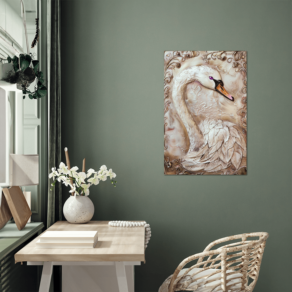 Seraphine | Swan Metal Wall Art – High Gloss Print with Embossed-Style Detail (Not 3D)