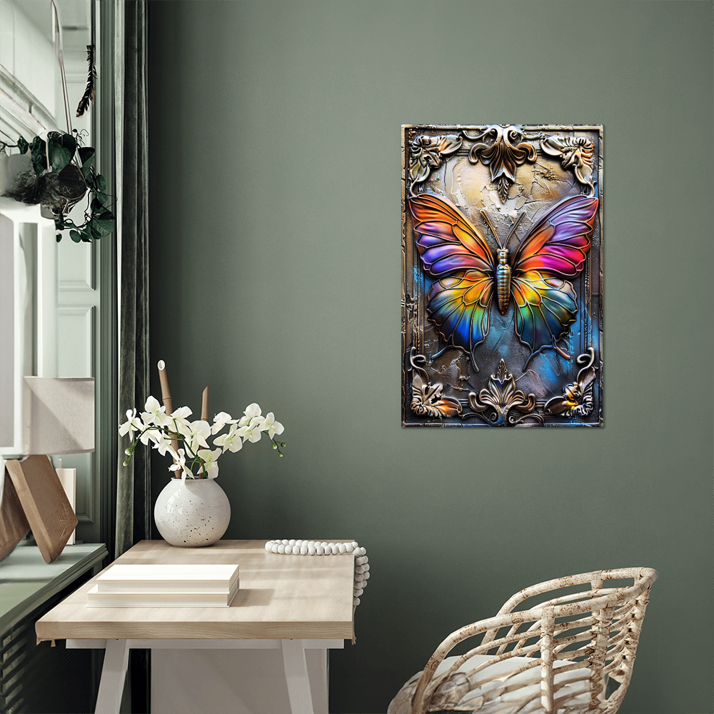 Lunessa | Butterfly Metal Wall Art – Floating Dimensional Print on Aluminum | Boho Symbolic Home Decor with Hanging Hardware(Not 3D)