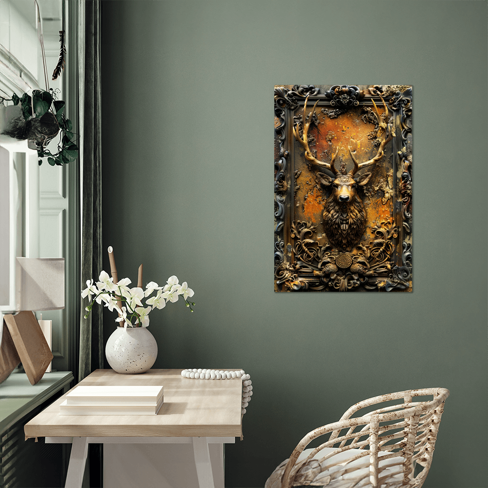 Caelthorn | Stag Metal Wall Art – High Gloss Print with Embossed-Style Detail (Not 3D)