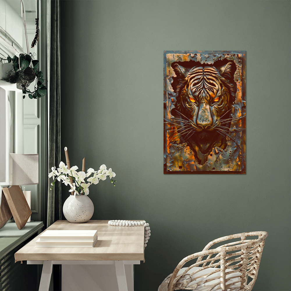 Rhaegor | Tiger Metal Wall Art – High Gloss Print with Embossed-Style Detail (Not 3D)