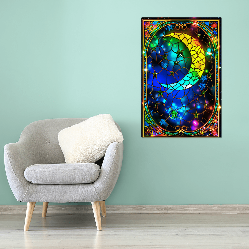 Crescent Moon – Stained Glass Style Metal Wall Art