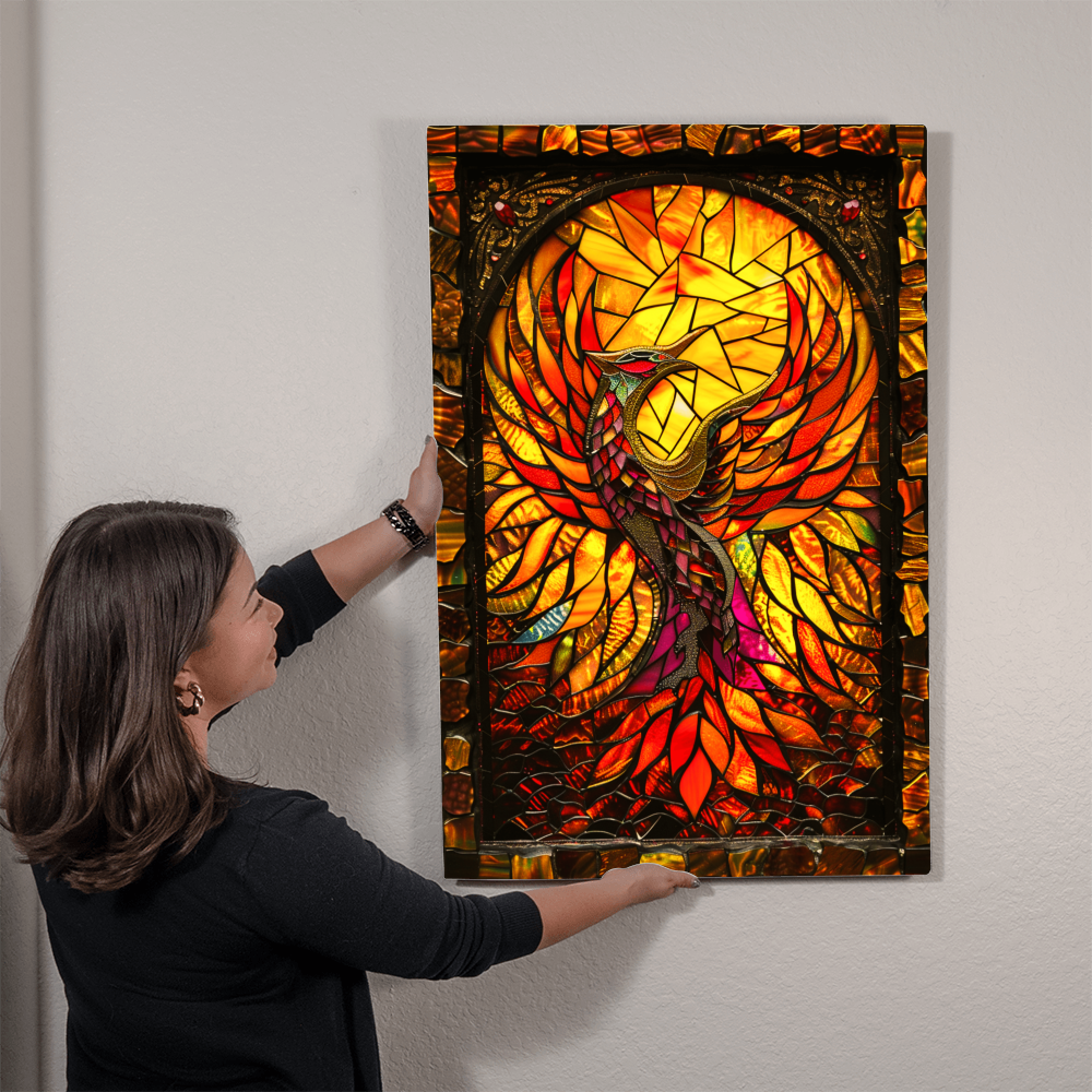 Rising Phoenix – Stained Glass Style Metal Wall Art