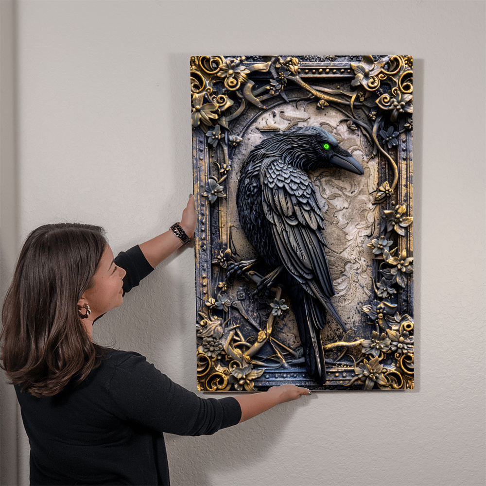 Corvex | Raven Metal Wall Art – High Gloss Print with Embossed-Style Detail (Not 3D)