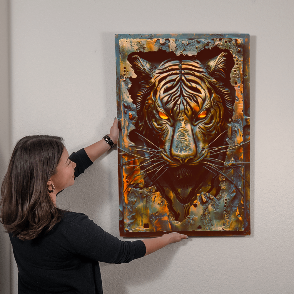 Rhaegor | Tiger Metal Wall Art – High Gloss Print with Embossed-Style Detail (Not 3D)