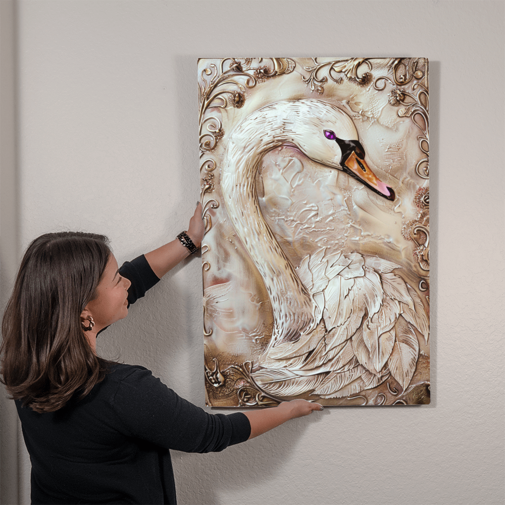Seraphine | Swan Metal Wall Art – High Gloss Print with Embossed-Style Detail (Not 3D)