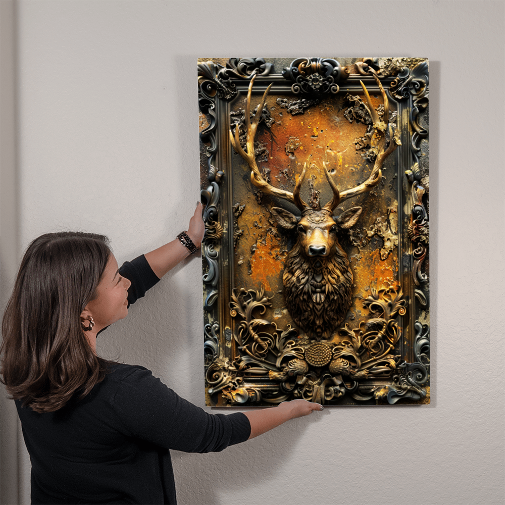 Caelthorn | Stag Metal Wall Art – High Gloss Print with Embossed-Style Detail (Not 3D)