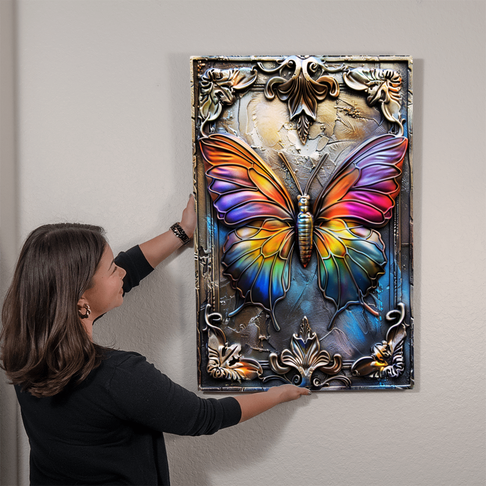 Lunessa | Butterfly Metal Wall Art – Floating Dimensional Print on Aluminum | Boho Symbolic Home Decor with Hanging Hardware(Not 3D)