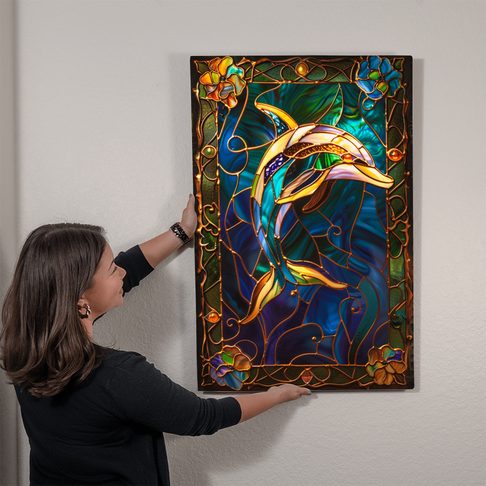 Dolphin – Stained Glass Style Metal Wall Art