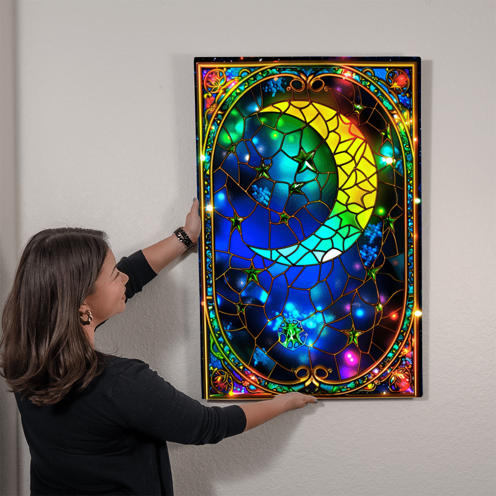 Crescent Moon – Stained Glass Style Metal Wall Art