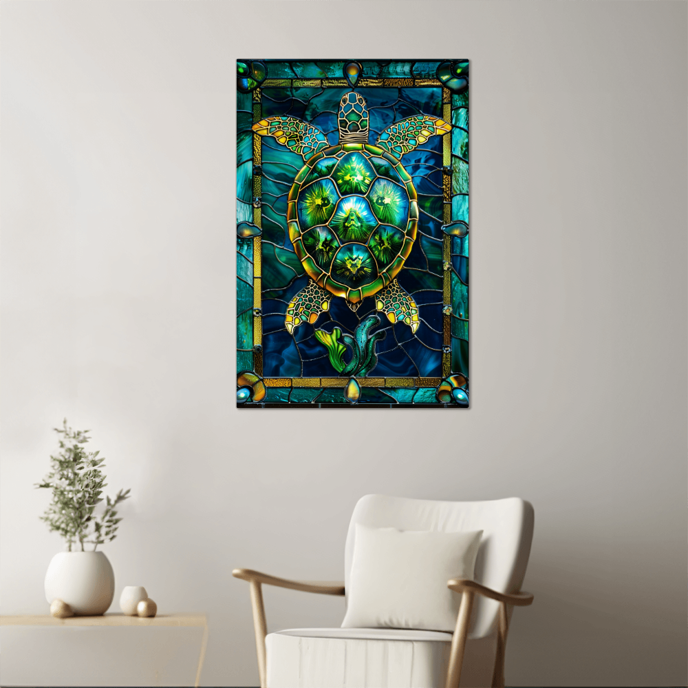Sea Turtle – Stained Glass Style Metal Wall Art
