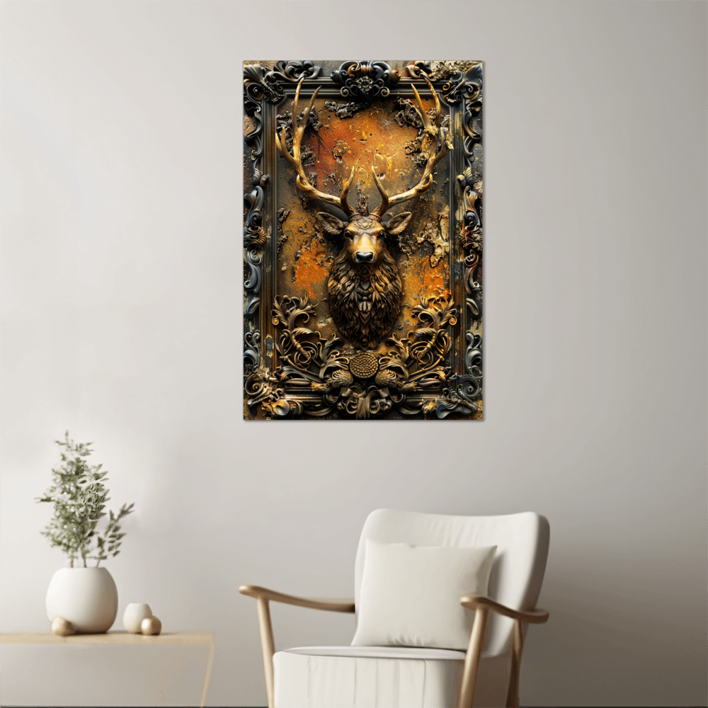 Caelthorn | Stag Metal Wall Art – High Gloss Print with Embossed-Style Detail (Not 3D)